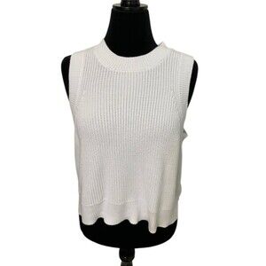 525 America Demi High Crewneck Cotton Tank XL White Ribbed Sweater Vest